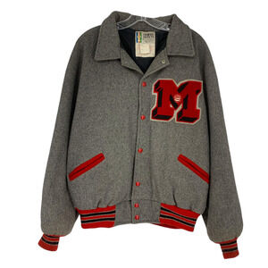 Vintage Trophy Jackets Sz XL Gray & Red Letterman's Varisty Jacket "M" USA Made